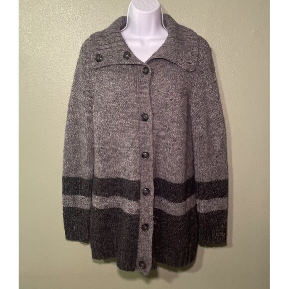 Talbots Gray and Black Cowl Neck Wool Blend Heavy Cardigan‎ Mp - Picture 1 of 5